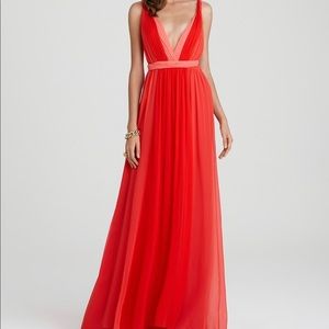 Halston Heritage Halter Dress & Belt - Coral Combo